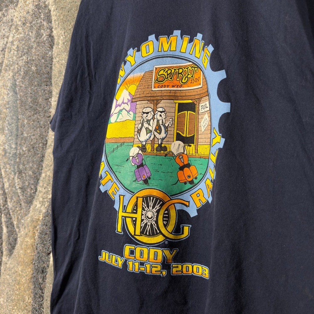 Vintage HOG Wyoming State Rally T-Shirt Mens‎ L Navy 2003 Biker Graphic Tee